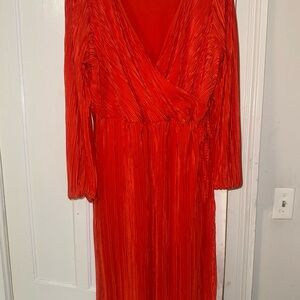 Elegant Red Pleated Wrap Dress
